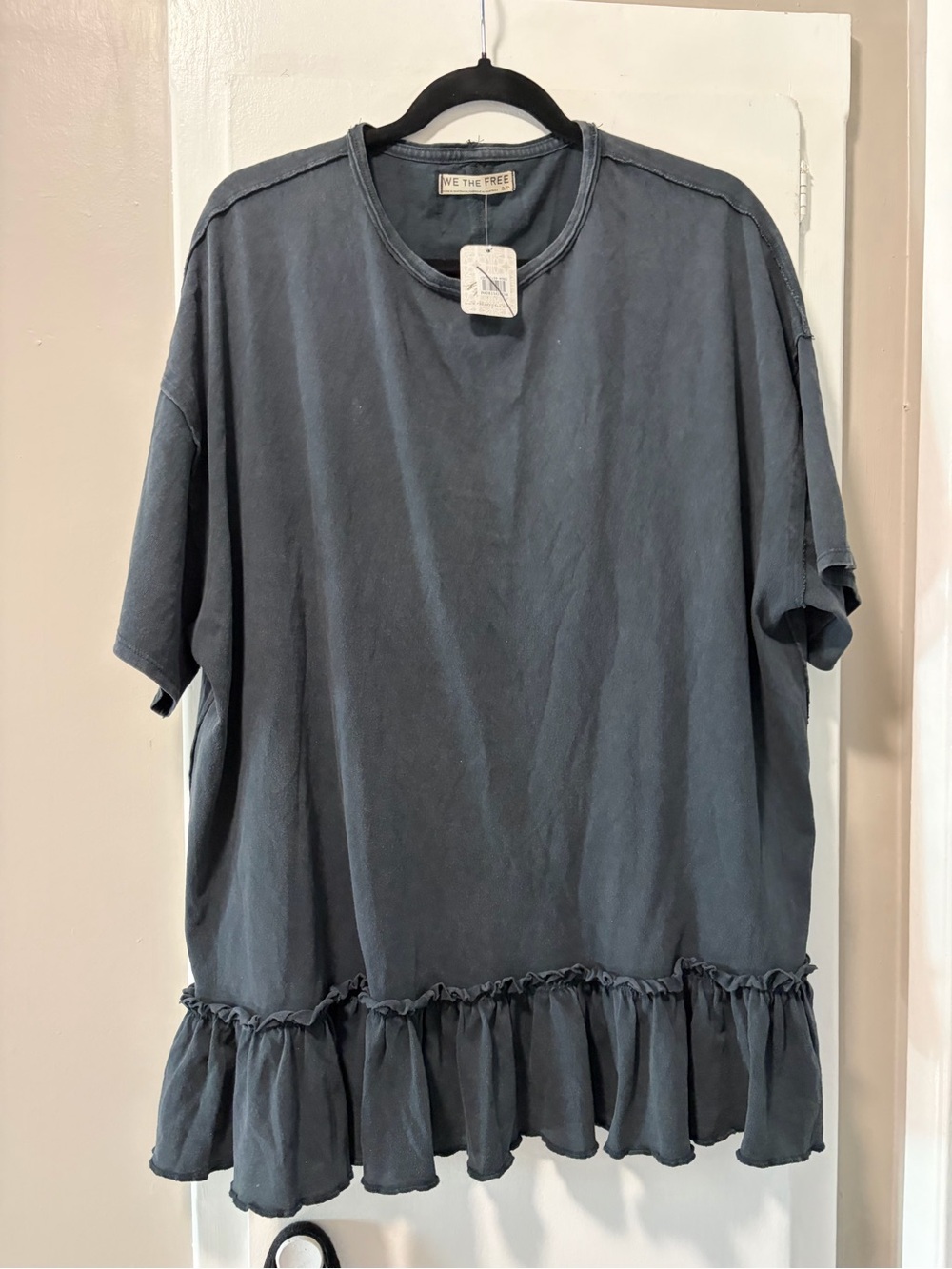 We The Free Washed Black Tee with Ruffle Hem